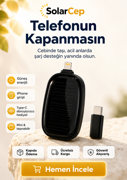 SolarCep Mini Güneş Enerjili Acil Şarj Cihazı