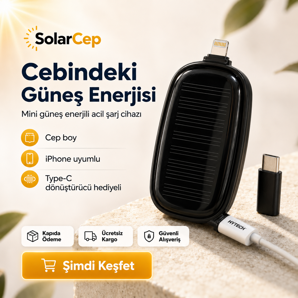 SolarCep Mini Güneş Enerjili Acil Şarj Cihazı