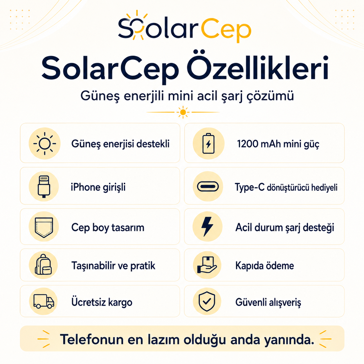 SolarCep Mini Güneş Enerjili Acil Şarj Cihazı
